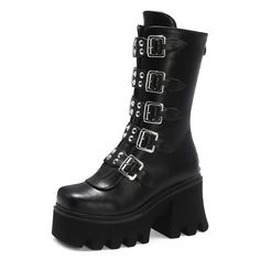 PRICES MAY VARY. 👢👢【3.54 INCHES HIGH HEELS】-- This black platform gothic boot has a heel height of 3.54"; Platform height 2"; Bootie shaft measures approximately 9.25" from arch.Standard size both in length and width, available size: 5/6/7/8/8.5/9/9.5/10/11/12. A pair of such platform boots with suitable size can make you feel more sexy and confident. 👢👢【PLATFORM BOOTS FOR WOMEN】--The feature of the women's fashion punk gothic combat boots are studded buckle decorations, back zipper, classic Military Combat Boots, Punk Women, Buy Boots, Boots Woman, Black Punks, Wedges Shoes, Black Platform Boots, Womens Combat Boots, Estilo Punk