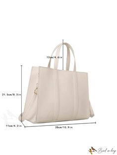 BirdinBag - Stylish Beige Double Handle Medium Square Bag with Minimalist Design Cream Box Bag With Adjustable Strap For Daily Use, Chic Beige Rectangular Laptop Bag, Minimalist Bag With Detachable Strap And Double Handle, Minimalist Bags With Detachable Strap And Double Handle, Minimalist Beige Shopping Bag, Minimalist Top Handle Bag With Large Capacity, Minimalist Large Capacity Square Bag, Minimalist Rectangular Bags For Errands, Cream Minimalist Tote Bag