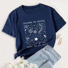 Summer Women T Shirt Versatile 100% Cotton Universe Space Stars Print Short Sleeve Oversized Tshirts Casual Graphic Tee Tops Summer Crew Neck T-shirt With Star Print, Oversized Star Print Summer Tops, Trendy Relaxed Fit T-shirt With Star Print, Trendy Oversized T-shirt With Star Print, Summer Crew Neck Top With Star Print, Oversized Star Print Crew Neck Top, Oversized Cotton T-shirt With Star Print, Oversized Crew Neck Top With Star Print, Casual Relaxed Fit Tops With Star Print