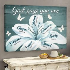 White lily flowers - God says you are - Jesus Landscape Canvas Prints - Wall Art Jesus Landscape, White Lily Flower, Barn Painting, Lily Flowers, Butterfly Canvas, God Says, White Lily, White Lilies, Canvas Art Wall Decor