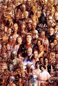 the star wars movie poster with many different characters and their names on it's face