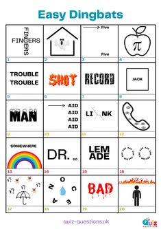 an easy to use printable game for kids with the words easy dingbats