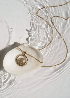 Yin Little Wave Necklace Gold Ocean-inspired Necklace For Beach Season, Gold Wave Necklace, Gold Ocean-inspired Charm Necklaces As Gift, Ocean-inspired Gold Pendant Necklace, Gold Photography, Aquarius Pendant Necklace, Wave Necklace, Heavy Chain, Brass Pendant