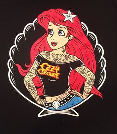 an image of a woman with red hair and tattoos on her body wearing a black shirt