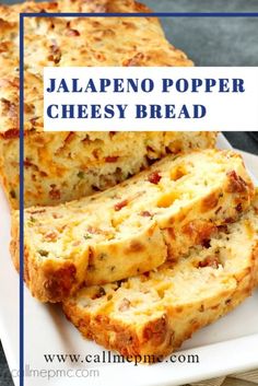 jalapeno popper cheesy bread on a white plate with text overlay