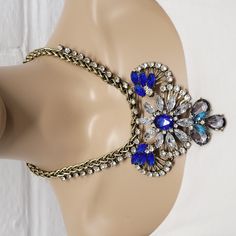 * Nwot- New, Never Worn * Top Seller And Top Rated Seller, 5.0 Rating * Poshmark Ambassador Ii Achieved * Same Day Shipping Blue Crystal Rhinestone Costume Necklace, Blue Rhinestone Necklace For Party, Brand Jewelry, Clear Stone, Necklace Blue, Gold Tone Necklace, Top Seller, Jewelry Vintage, No Brand