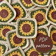 many crocheted grannys are arranged together in the shape of sunflowers