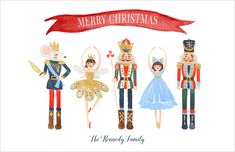 watercolor christmas card with nutcrackers and princesses