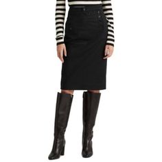 Women's Pencil Skirt By Lauren Ralph Lauren! Black. Double Faced. Button Trim. Size 8. Flat Waist: 16" Flat Hips: 20.5" Hem: 19" Length: 26" 98% Cotton. 2% Elastane. Machine Wash Cold. Only Non-Chlorine Bleach When Needed. Tumble Dry Low. Warm Iron If Needed. 5.24 Knee-length Pencil Skirt With Button Closure For Work, Knee-length Pencil Skirt For Workwear, Elegant Black Pencil Skirt With Buttons, Black Pencil Skirt With Button Closure For Work, Black Pencil Skirt With Button Closure, Cotton Workwear Skirt With Button Zip Fly, Classic Pencil Skirt With Button Closure, Classic Pencil Skirt With Buttons, Fall Workwear Skirt With Button Zip Fly