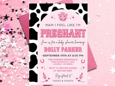 a pink and black baby shower party with confetti