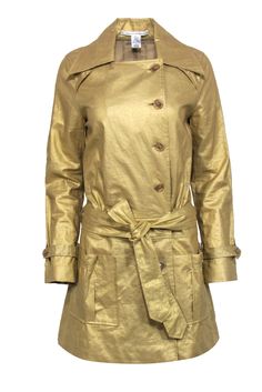 Current Boutique-Diane von Furstenberg - Gold Metallic Trench Coat Sz 6 Gold Outerwear For Work In Spring, Luxury Gold Outerwear For Spring, Chic Gold Outerwear For Spring, Designer Gold Outerwear For Fall, French Girl Chic, Chic Shop, Buy Shoes Online, French Girl, First Lady