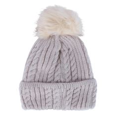 a white hat with a fur pom