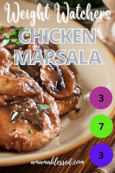 the words weight watchers chicken marsala on a plate