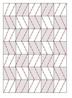 the diagonal quilt pattern is shown in red and white, with an arrow on it