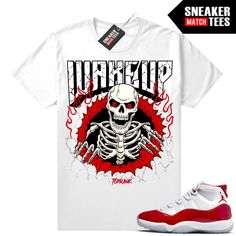 "Cherry 11's Jordan matching shirt by Sneaker Match Tees brand. Official Sneaker Match Tees shirt designed to match the Jordan 11 \"Cherry\" retro sneakers. *Sneakers are for matching purposes only, NOT included in the sale* True to size Men's shirt 100% Soft Cotton Regular Fit" Throwback White Tops For Streetwear, White Cotton Sneakers With Graphic Print, Red Graphic Print Sneakers For Streetwear, Cherry 11s Outfit, 11s Outfit, Streetwear Moodboard, Cherry 11, Cherry 11s, Jordan 11 Cherry