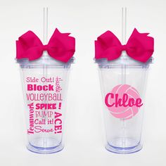 two tumblers with pink bows on them and the words teach there's no app for that