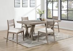 Cornelia Coastal Grey 5-Piece Rectangular Dining Set from Coaster - Luna Furniture Grey Dining Room Table, Farmhouse Dining Room Set, Sierra Vista Driftwood 5 Pc Rectangle Dining Set, Modern Farmhouse Dining Table, Farmhouse Dining Set, Modern Farmhouse Dining Room, Wooden Dining Set, Modern Farmhouse Dining, Grey Dining Room