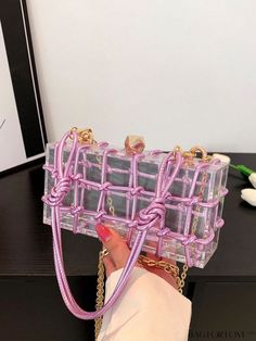 BagForLove - Chic Clear Chain Mini Box Bag with Clip Top Trendy Rectangular Box Bag As Gift, Trendy Rectangular Case Box Bag As Gift, Trendy Rectangular Gift Box Bag, Rectangular Box Bag With Chain, Rectangular Chain Box Bag, Chic Pink Box Bag For Gift, Pink Square Box Bag For Gifts, Trendy Clutch With Chain Strap For Gift, Trendy Clutch With Chain Strap As A Gift