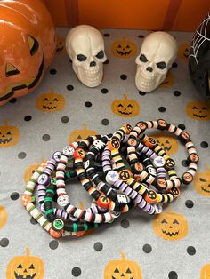 WE HAVE A TON OF OTHER HALLOWEEN CLAY BEAD BRACELETS: https://www.etsy.com/shop/BeautifulByTheBauers?ref=shop-header-name&listing_id=1563599230&section_id=44696796 Check out the rest of our Etsy shop : ) Introducing our bewitchingly delightful Halloween Clay Bead Bracelets - the perfect accessory to enchant your Halloween look! This handcrafted bracelet set captures the playful spirit of the season while adding a touch of spooky charm to your ensemble. Hurry and grab one to adorn yourself with a Halloween Party Beaded Bracelets, Novelty Black Beaded Bracelets For Halloween, Handmade White Beaded Bracelets For Halloween, Halloween Novelty Orange Bracelets, Halloween Novelty Multicolor Beaded Bracelets, Halloween Themed Black Bracelet, Novelty Orange Bracelets For Halloween, Black Halloween Themed Bracelet, Handmade Halloween Festival Bracelets