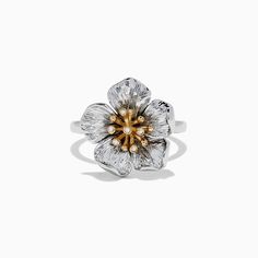 Effy Nature Sterling Silver & 18K Gold Diamond Flower Ring, 0.02 TCW Diamond Flower Ring, Gold N, Diamond Flower, Jewel Box, Flower Ring, Round Diamonds, Gold Diamond, Gold Metal, 18k Gold