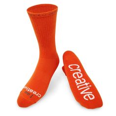 'I am creative'™ high performance crew socks (72% cotton, 20% nylon, 5% polypropylene, 2% spandex, 1% polyester). Orange socks with white words. These high-quality athletic socks feature arch support and breathable mesh. Machine wash cold, non-chlorine bleach only, tumble dry low. Made in the U.S.A. I love the color orange and this explanation of the meaning of the color (from color-wheel-pro.com): Orange combines the energy of red and the happiness of yellow. It is associated with joy, sunshine Notes To Self, The Color Orange, Orange Socks, I Am Creative, Stylish Socks, Positive Affirmation, Athletic Socks, Color Wheel, Note To Self