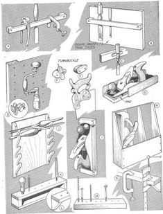 the instructions for woodworking are shown in this black and white drawing, which shows how to