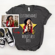 Personalized Boss Shirt, Custom Photo Shirt, Boss Cartoonized Shirt, Boss Gift, Boss Photo Shirt, Photo Tshirt, Boss Toon T shirt, Boss Tee *Should Read Before Ordering* -Check Sizing Chart & Colors: Please scroll through the gallery for more details. -See the description below for your style. -B.C Only - It means that we have that color only for our Bella Canvas Tees. This is a great cartoonized Boss gift that will definitely put a big smile on your loved ones. Buy now and surprise them with th 23 Bday, 23 Birthday, Teacher Photo, Birthday Cartoon, Custom Birthday Shirts, Bday Gift, 23rd Birthday, Cartoon Shirts, Bella Canvas Tees