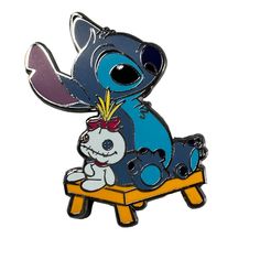 a cartoon character sitting on top of a wooden bench