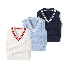 This timeless piece of crochet knitwear is crafted with the highest-grade wool to exude sophistication and style. Its classic Striped V-Neck Design and College Style Sleeveless Vest Sweater will add a touch of sophistication and elegance to any baby's wardrobe. COLOR White, Navy Blue (Dark Blue), Blue MATERIAL Cotton PATTERN Striped, Plain (Solid) SEASON Spring, Autumn SIZE (AGE) 66 (3-6M), 73 (6-9M), 80 (9-12M), 90 (12-24M), 100 (2-3Y) GENDER Baby Girl, Baby Boy Boys Knit Sweaters, Winter Baby Clothes, Vest Sweater, Knit Baby Sweaters, Knit Sweater Vest, Boys Knits, Fashion Man, College Style, Vest Pattern