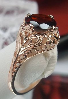 Natural Red Garnet Ring/ Rose Gold & Sterling Silver/ | Etsy Old Fashioned Rings, Leaf Filigree, Garnet Wedding Rings, Pink Topaz Ring, Red Garnet Ring, Antique Filigree, Garnet And Gold, Garnet Jewelry, Silver Jewels