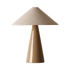 a table lamp with a beige shade on the base and a light brown fabric covering