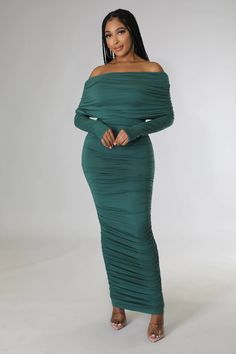 Women's Green Long Sleeve Holiday Dress Long Sleeve Ruched Holiday Dress Stretch dress Off shoulder Long sleeves Ruched No closure 95% polyester 5% spandex Hand wash cold Model is wearing a small View More of Our Dresses Here Size Chart MODEL STATS Height: 5.6"Bust:32" / Waist:25" / Hips:41" Long Sleeve Holiday Dress, Dress Off Shoulder Long, Ruched Maxi Dress, Dress Off Shoulder, No Closure, City Dress, Holiday Party Dresses, Virtual Fashion, Sleeve Maxi Dress