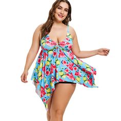 Plus Size Lemon Watermelon Print Handkerchief Tankini Set - Day Sky Blue - 3B68086214 - Original Design-Women's Clothing  #OriginalDesignWomensClothing #Original #DesignWomen's #Clothing Flattering Bathing Suit, Day Sky, Cheap Summer Dresses, Lace Summer Dresses, Watermelon Print, Plus Size Coats, Tankini Set, Trendy Plus Size Clothing, Plus Size Swimwear