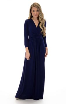 Artemisa Maxi, Navy :: NEW ARRIVALS :: The Blue Door Boutique Modest Blue V-neck Maxi Dress, Indigo V-neck Maxi Dress For Spring, Blue Non-stretch Maxi Dress, Blue V-neck Maxi Dress With Relaxed Fit, Elegant Navy V-neck Maxi Dress, Hourglass Shape, Blue Door, Boutique Clothing, Cute Dresses