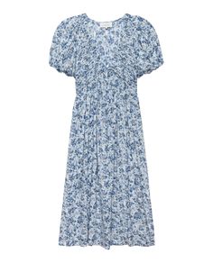 The Gallery Dress. -- Light Sky Pressed Floral Print Pressed Floral, Dress Gallery, Ruched Bodice, Spring Sale, Puffed Sleeves, Flowy Dress, The Gallery, Warm Colors, Mid Calf