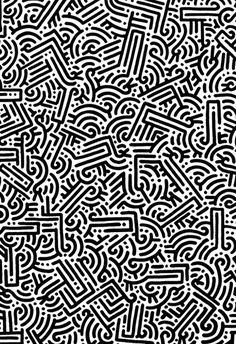 an abstract black and white pattern with wavy lines on the bottom right corner, which are interlocked in two different directions