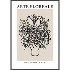 the front cover of art florale, featuring flowers in a vase with black and white lettering