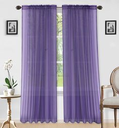 PRICES MAY VARY. WINDOW SHEER PANEL PAIR: Upgrade your interiors with our window curtains 2 panel sets, each 54" x 84", perfect for any room from living areas to dining spaces. These sheer curtains, doubling as transparent living room curtains, integrate flawlessly with your décor, offering a sophisticated, breezy ambiance. ENDURING ELEGANCE, FLAWLESS DESIGN: Our living room curtains and sheer bedroom curtains, made from tough polyester, guarantee a lasting appearance. These sheer window curtain Purple Curtains Bedroom, Purple Sheer Curtains, Purple Dining Room, Window Bedroom, Purple Curtains, Voile Panels, Dining Room Windows, Window Sheers, Decorative Curtains