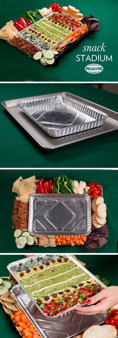 the football stadium tray is ready to be served