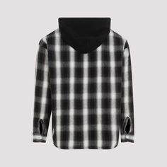 Saint Mxxxxxx Black Cotton Shirt Parka. Pure cotton shirt parka, black hood, pointed collar, front buttoned fastening, front buttoned pockets, long sleeves, buttoned cuffs, round neck. Black and white checked pattern.