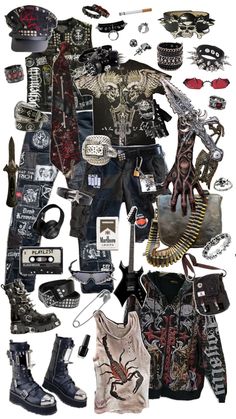 A look inspired by punk elements 2000s Punk Aesthetic Outfits, Punk Fits Aesthetic, Types Of Punk Aesthetics, Uk Punk Fashion, Punk Moodboard Fashion, Alternative Punk Fashion, Punk Style Outfits Grunge, Punk Rock Outfits Aesthetic, 90s Punk Rock Fashion