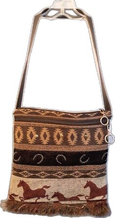 Brown Tapestry Shoulder Bag With Leather Handles, Brown Tapestry Bags With Handles, Brown Southwestern Rectangular Shoulder Bag, Western Purses And Handbags Fabric, Vintage Tapestry Bags With Leather Handles, Printed Carpet, Brown Horse, Beautiful Horses, Bags Handbags