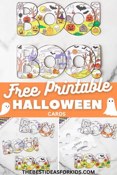 free printable halloween cards for kids to color and cut out with the word boo on them