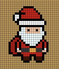 A pixel art template of Santa Claus carrying his big red sack. Snowflake Grid Pattern, Pixel Art Grid Christmas, Easy Pixel Art Christmas, Merry Christmas Pixel Art, Holiday Pixel Art, Santa Pixel Art, Pixel Christmas Art, Christmas Grid Pattern