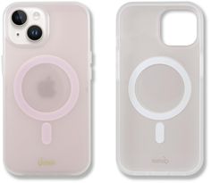 an iphone case with a magnifying glass on the front and back cover in pink