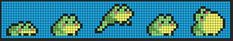 a cross stitch pattern with green and yellow crochet style objects on a blue background