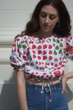 Lisa Says Gah Sadie Top - Fruit Print Skirt Details, Lisa Says Gah, High Waist Denim, Fruit Print, Indie Brands, Lifestyle Shop, High Waisted Denim, Wrap Skirt, Slow Fashion