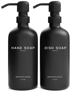 two black soap bottles with the words dish soap on them