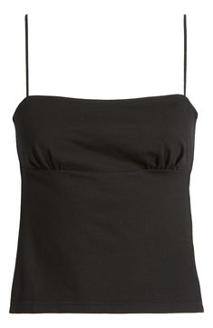 Bask in the sunshine in this soft and stretchy cotton-blend cami that lets you show off your back and adjust the fit with ease thanks to the tie closure. Square neck Adjustable straps 95% cotton, 5% spandex Machine wash, dry flat Imported Jinx Open Back Top, Cheap Black Strapless Tank Top, Camisole With Built-in Bra For Day Out, Fitted Camisole With Built-in Bra For Summer, Chic Cotton Camisole With Built-in Bra, Trendy Cotton Tops With Built-in Bra, Stretch Tank Top With Tie Spaghetti Straps, Stretch Tank Top With Tie Straps, Basic Cotton Tank Top With Adjustable Straps