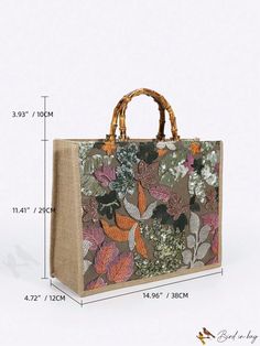 BirdinBag - Floral Sequin & Embroidery Shopper Bag with Stylish Design Multicolor Floral Embroidered Tote Bag, Multicolor Embroidered Rectangular Bags, Multicolor Embroidered Tote Bag, Multicolor Floral Embroidery Bag For Daily Use, Multicolor Floral Embroidery Bags For Daily Use, Multicolor Floral Embroidered Daily Bags, Rectangular Canvas Bag With Floral Embroidery For Daily Use, Embroidered Canvas Shopping Bag, Green Rectangular Shoulder Bag With Floral Embroidery